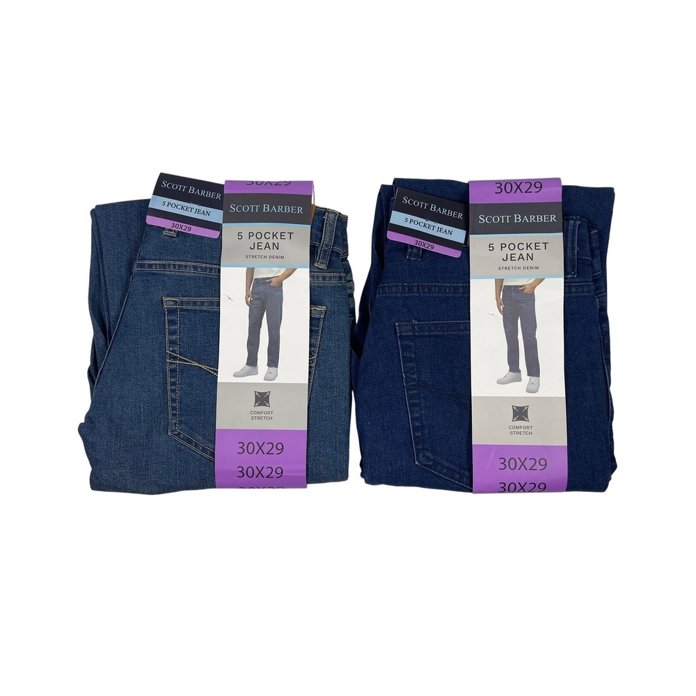 Scott Barber Men 5 Pocket Jeans Dark Blue Stretch Denim 30X29 2 Pair NEW
